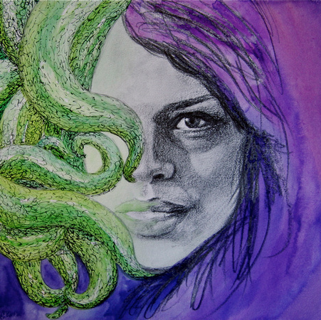 Medusa (Graphite, Ink, Watercolor)